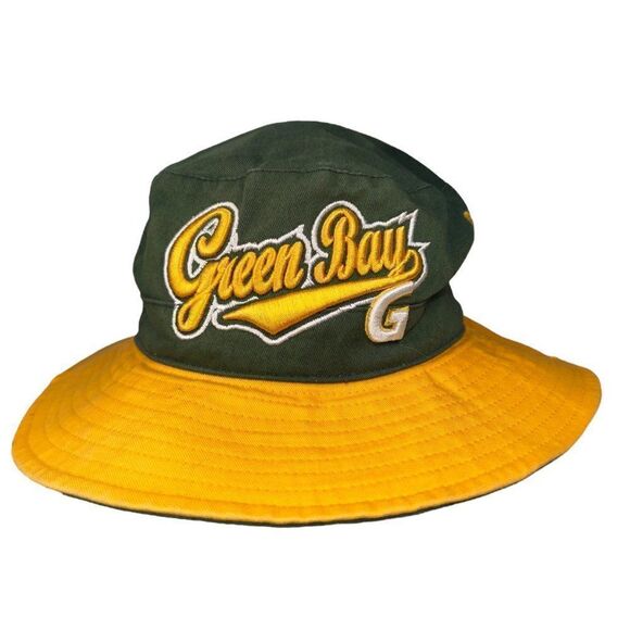 Vintage 90's Green Bay Packers Bucket Hat Green / Yellow XL-XXL - Picture 1 of 8